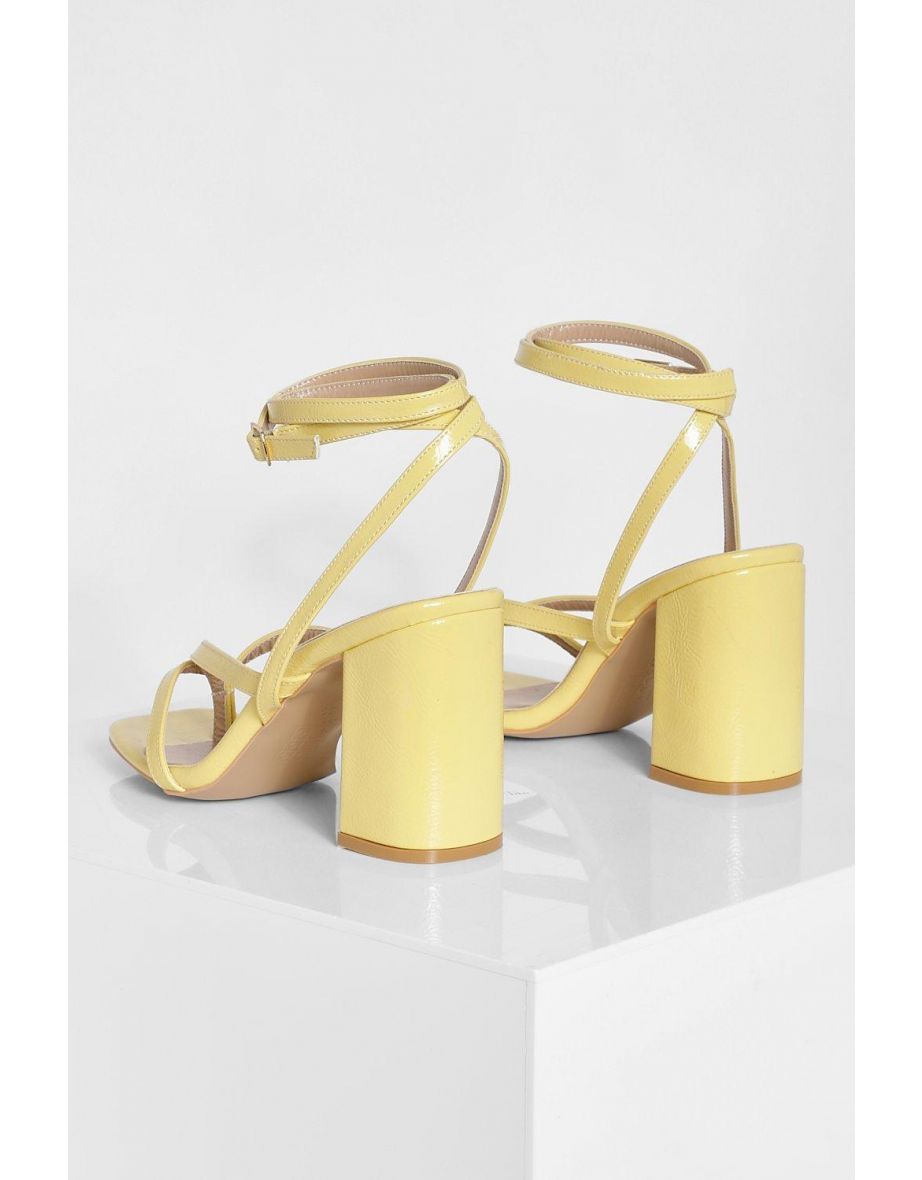 Wide Fit Toe Post Wrap Up Block Heel Sandal - lemon - 3