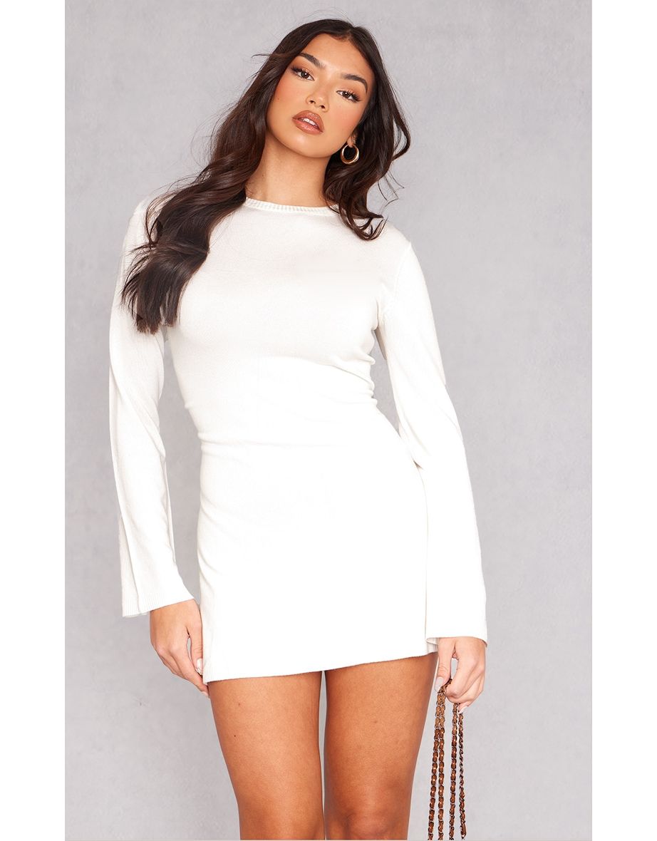 Shop White Long Sleeve Floaty Knitted Dress Online in Qatar VogaCloset