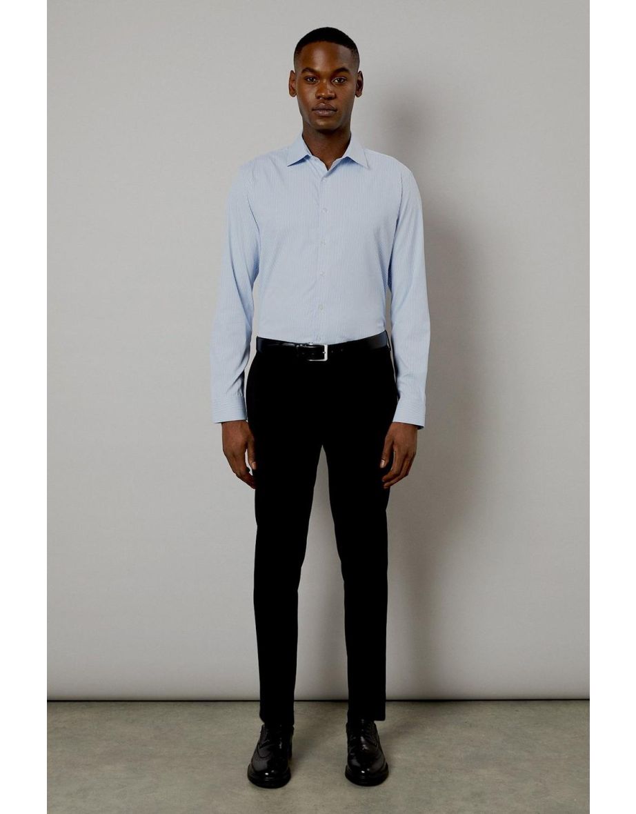 Burton Slim Fit Stretch Non-Iron Stripe Long Sleeve Shirt