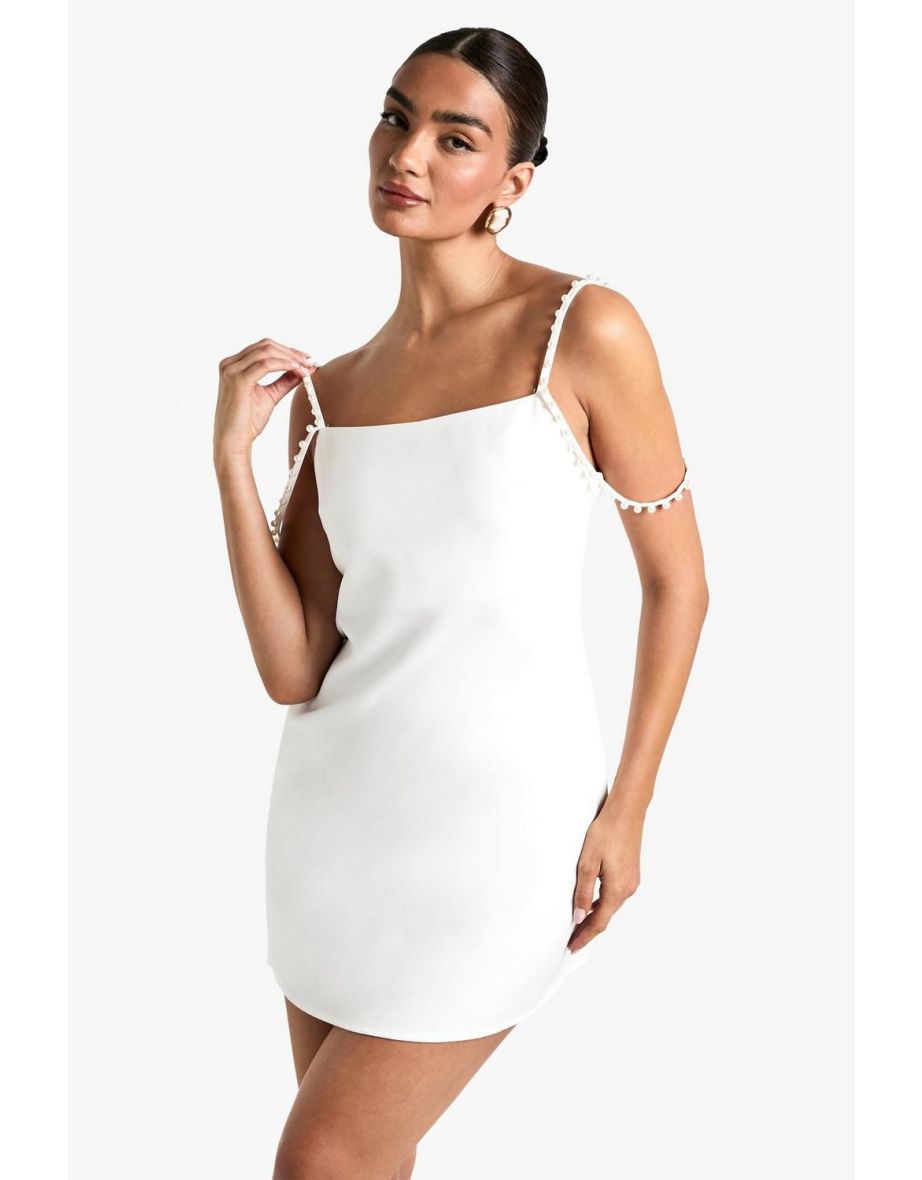 Pearl Strap Mini Dress - white