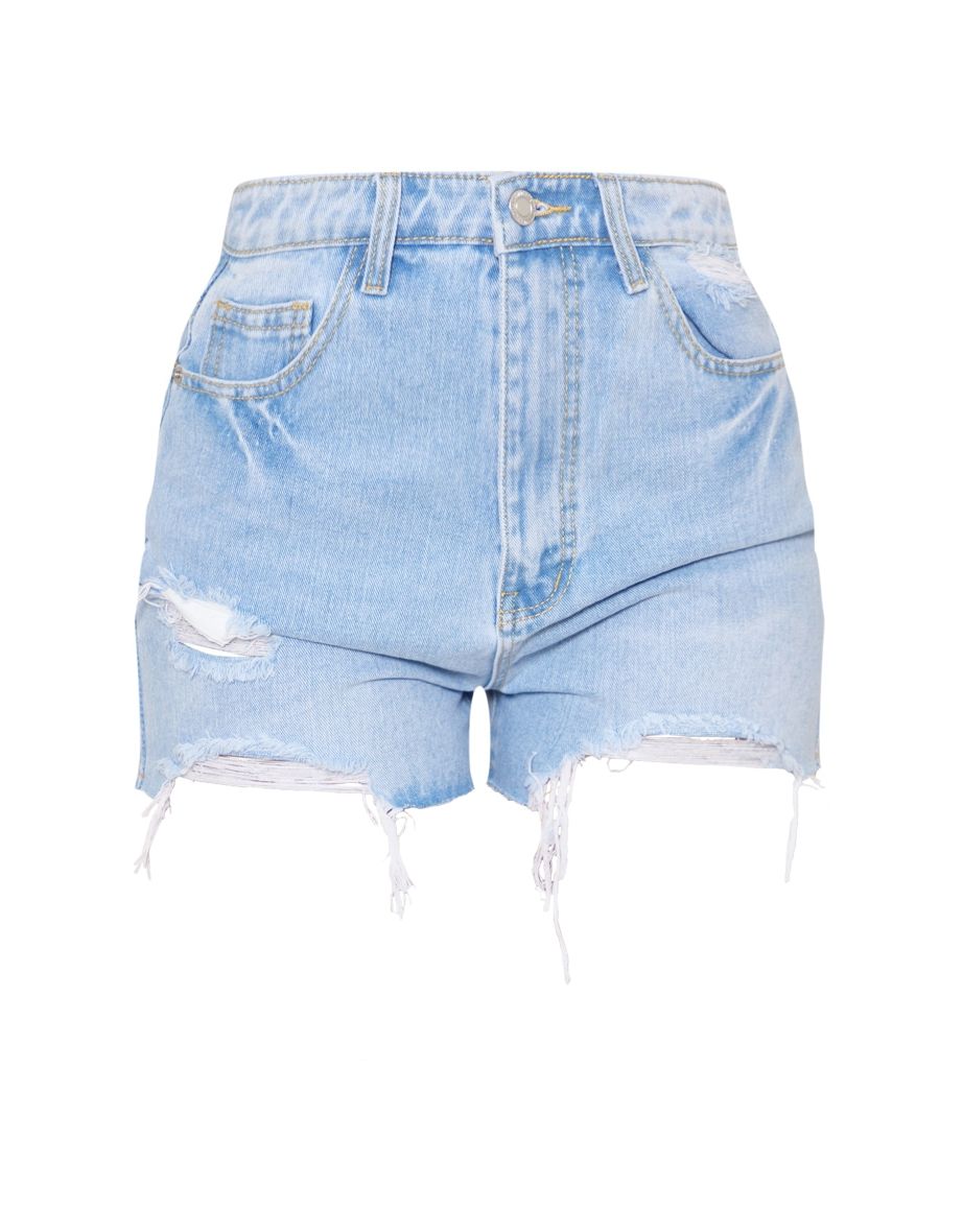 Tall Light Blue Wash Distressed Denim Shorts - 5
