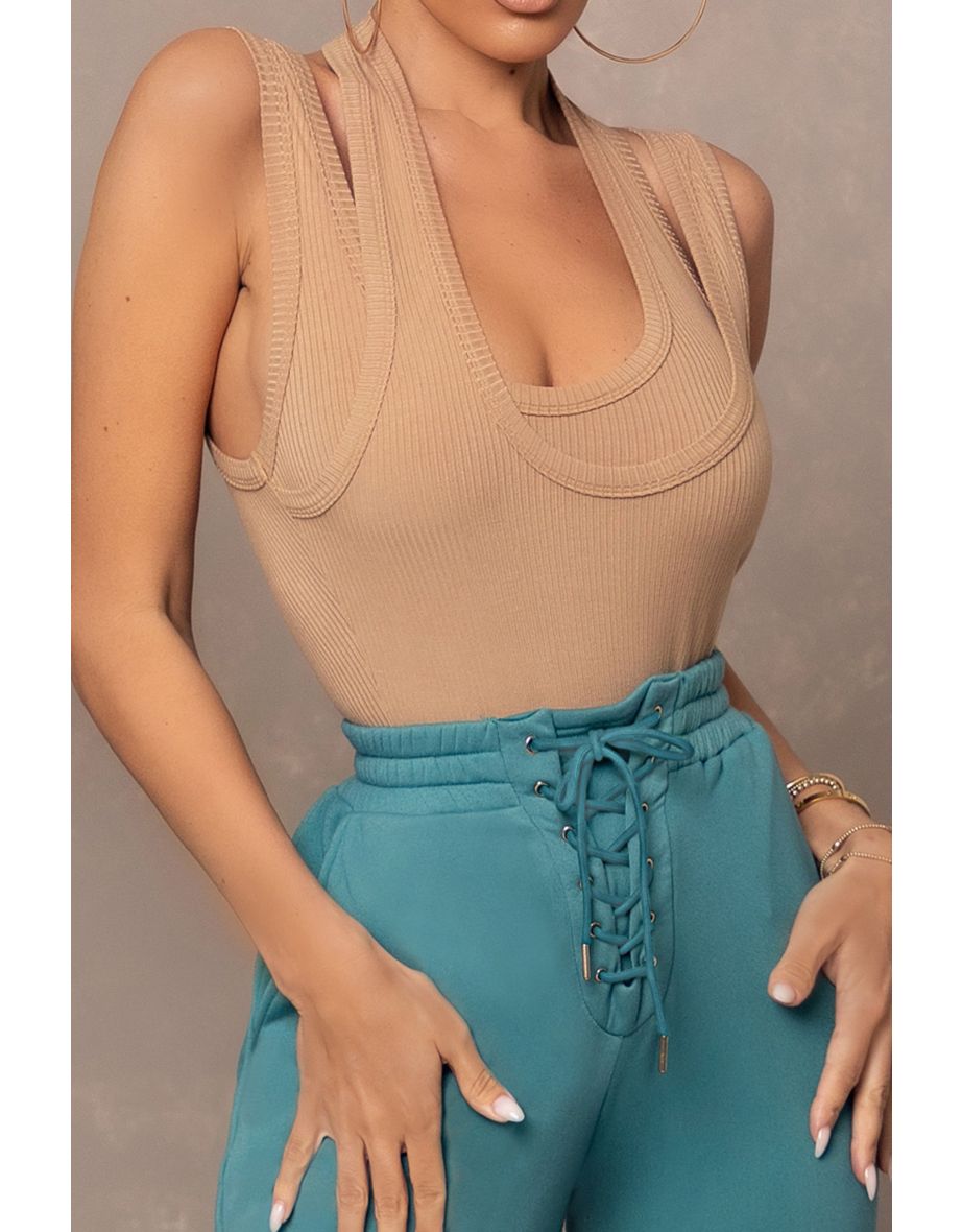 Sand Double Neckline Vest Top - 2