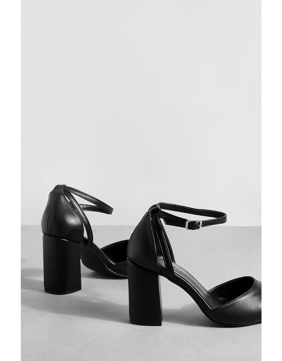 Wide Fit Block Heel Cut Out Detail Lace Up Court Shoes - black - 3