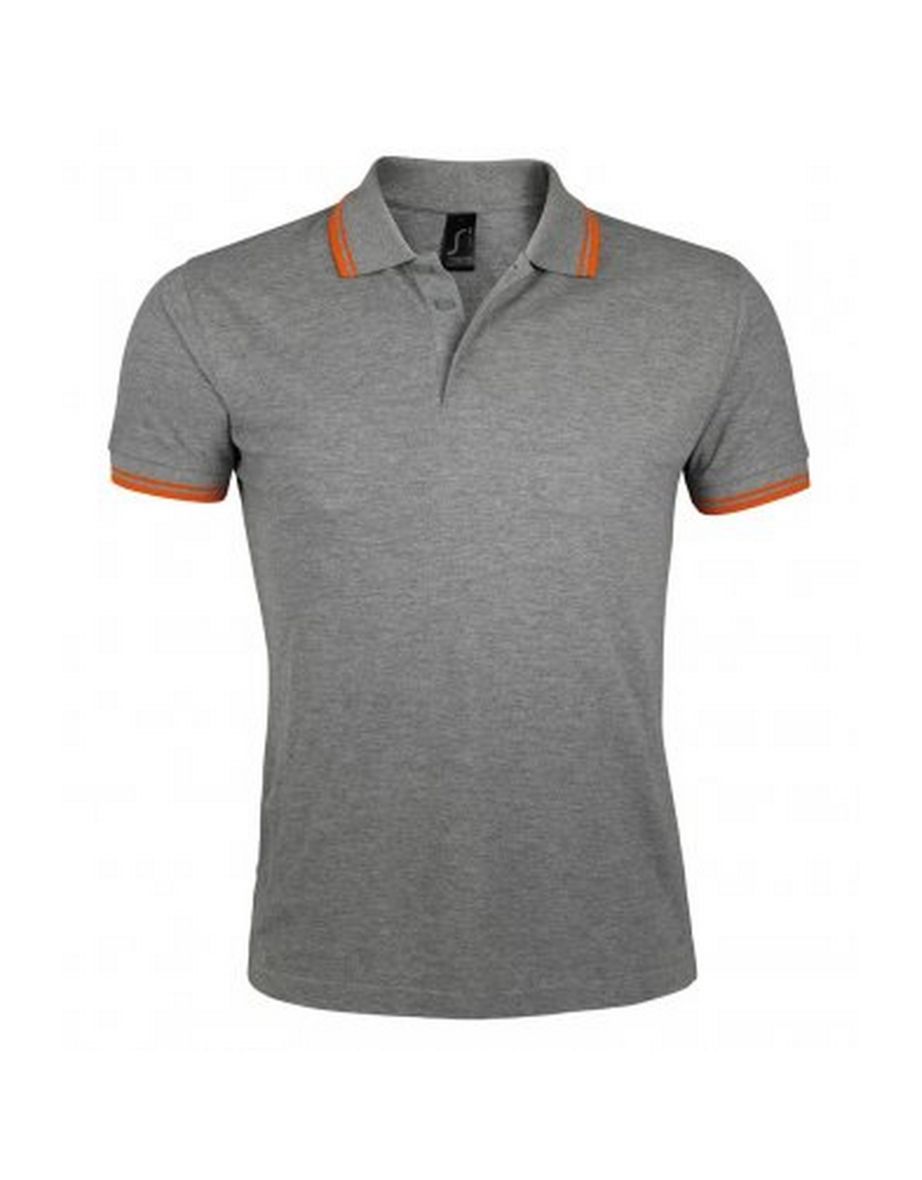 SOLS Mens Pasadena Tipped Short Sleeve Pique Polo Shirt - Grey Marl/Orange