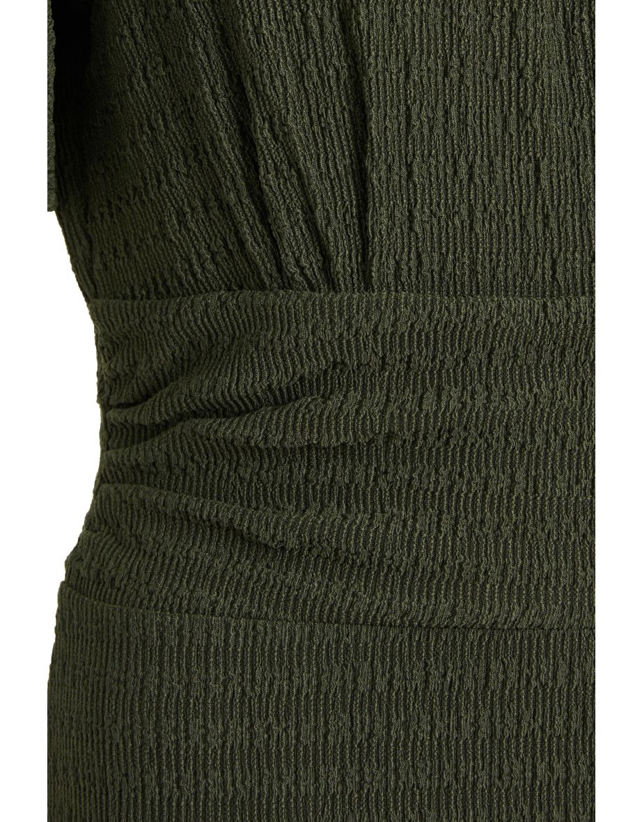 Khaki Textured Wrap Jumpsuit - 5