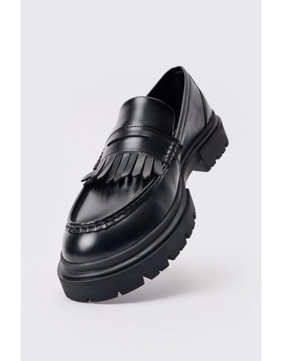 Pu Chunky Sole Tassel Loafer In Black - black - 3