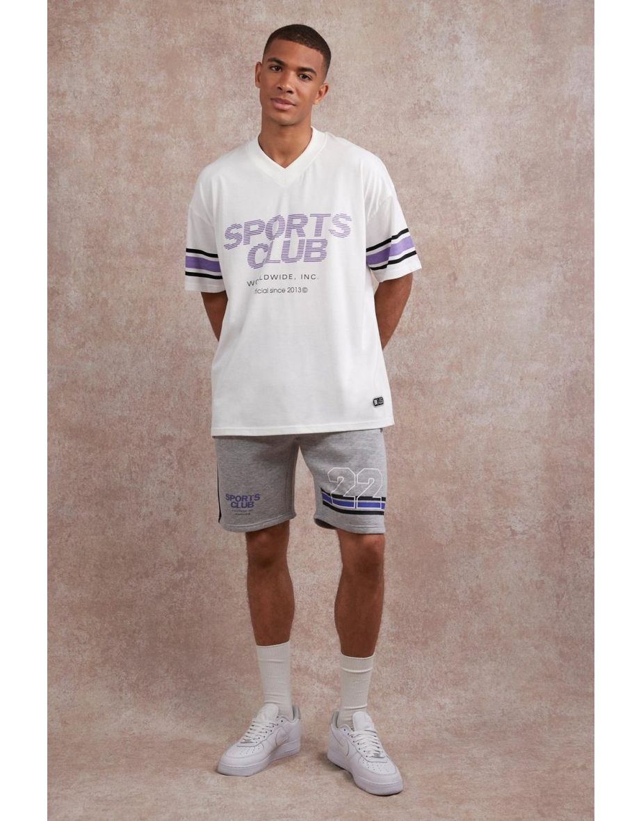Oversized Baseball V-neck T-shirt - ecru