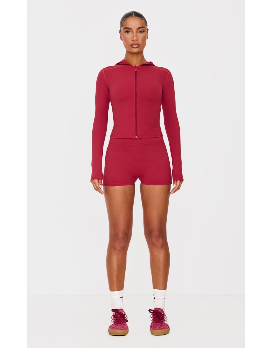 Dark Red Sculpt Ruched Bum Booty Shorts