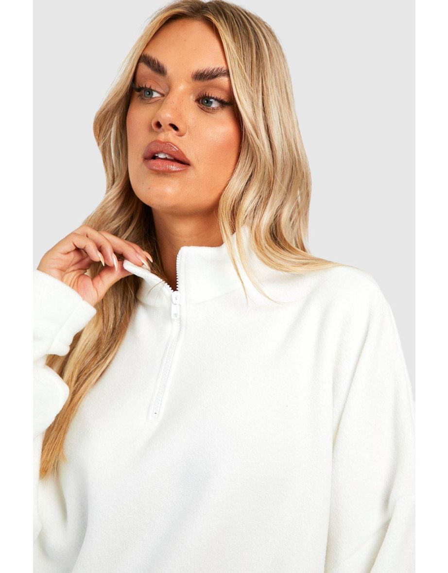 Plus Borg Half Zip Oversized Sweater - cream - 3