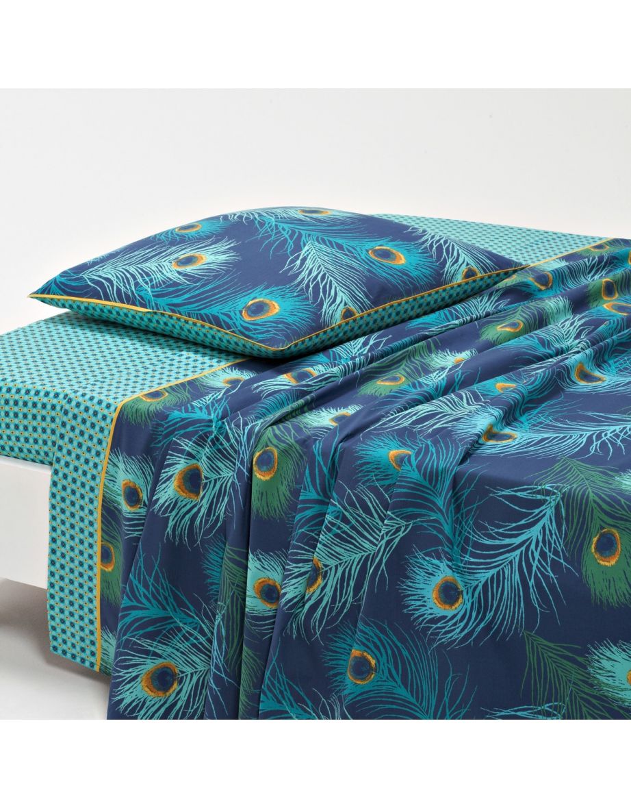 Shakhra Peacock Print Cotton Percale Flat Sheet