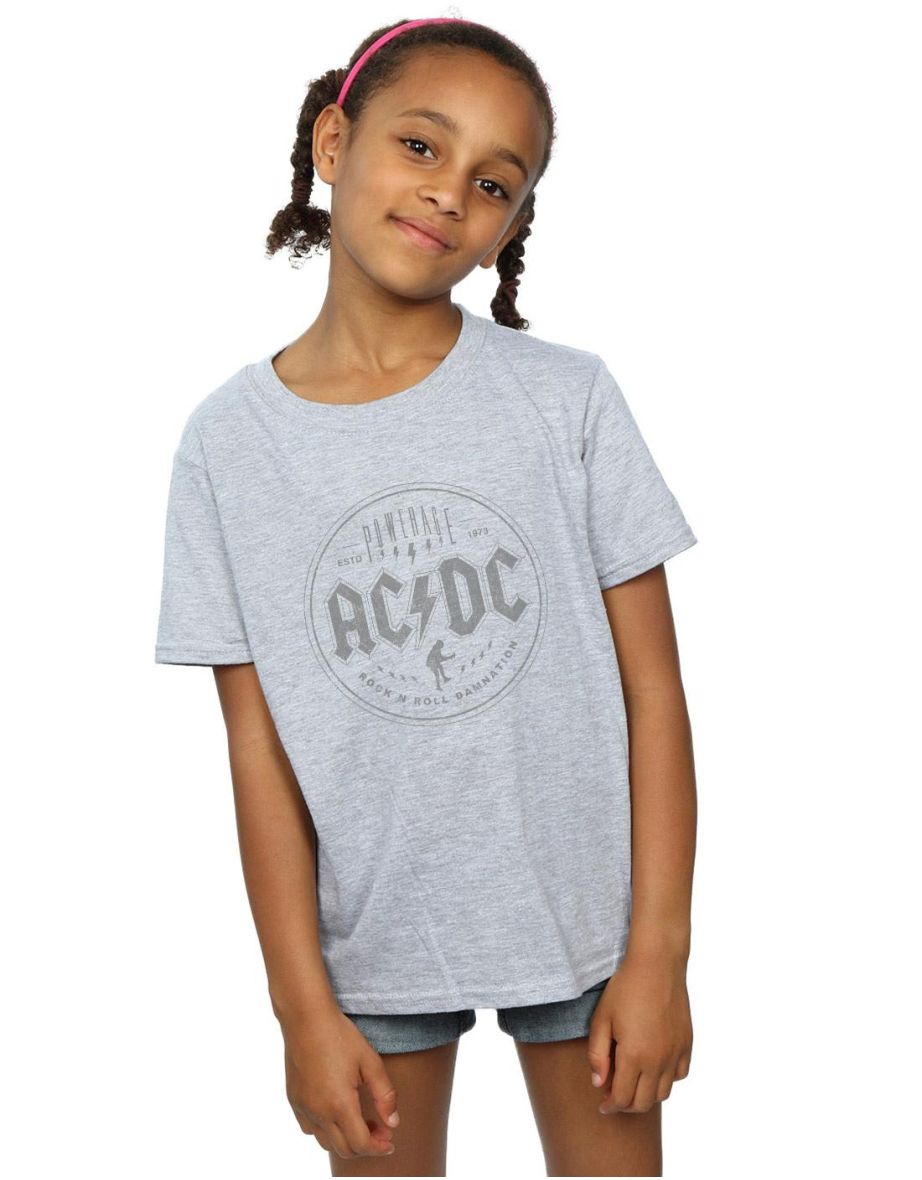 AC/DC Girls Rock N Roll Damnation Black Cotton T-Shirt - Sports Grey