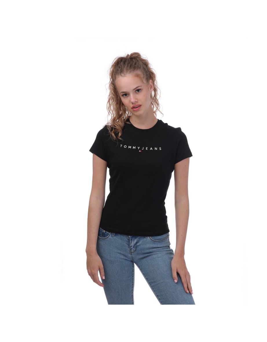 Shop Women s Tommy Hilfiger Slim Fit Linear T Shirt in Black Online in Bahrain VogaCloset