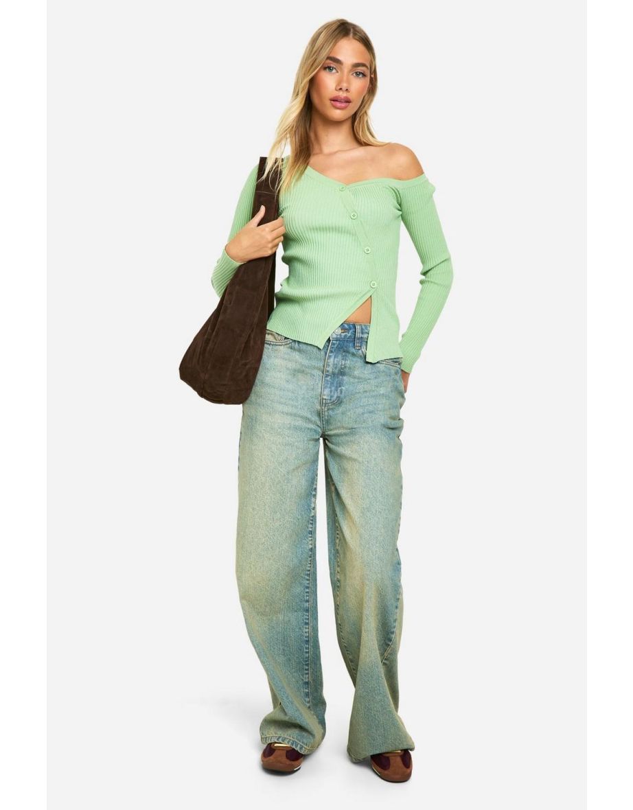 Premium Rib One Shoulder Knitted Top - green