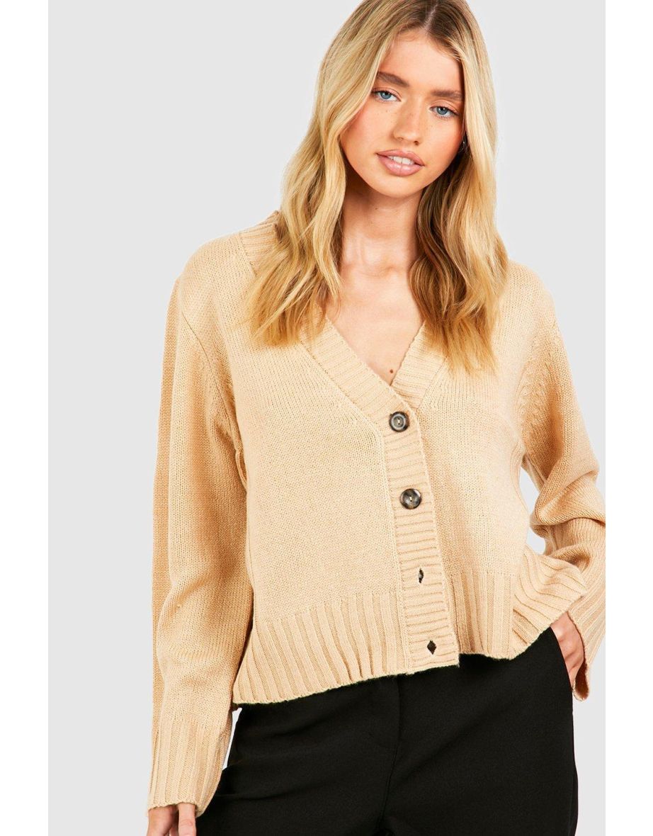 Knitted Button Through Wide Sleeve Cardigan - camel - 3