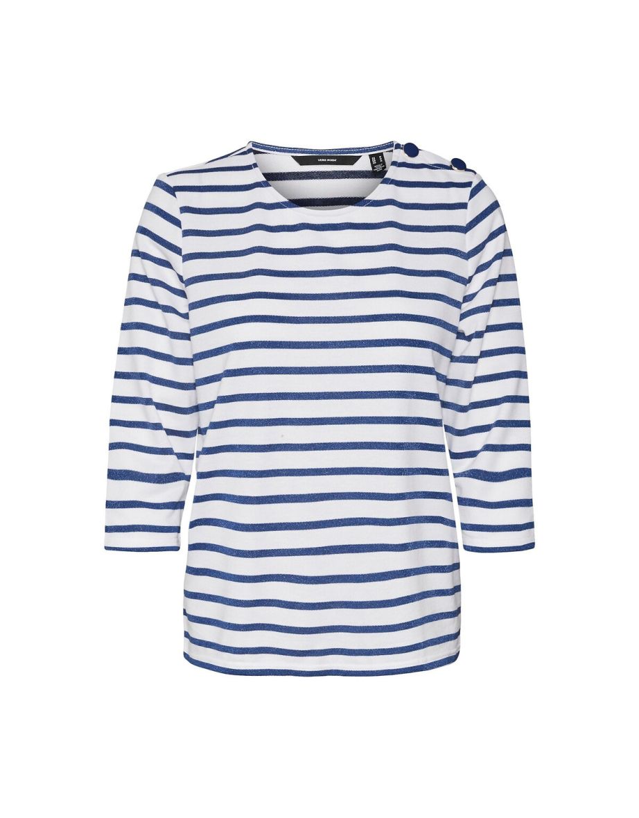 Glittery Breton Stripe Sweatshirt with 3/4 Length Sleeves - 5