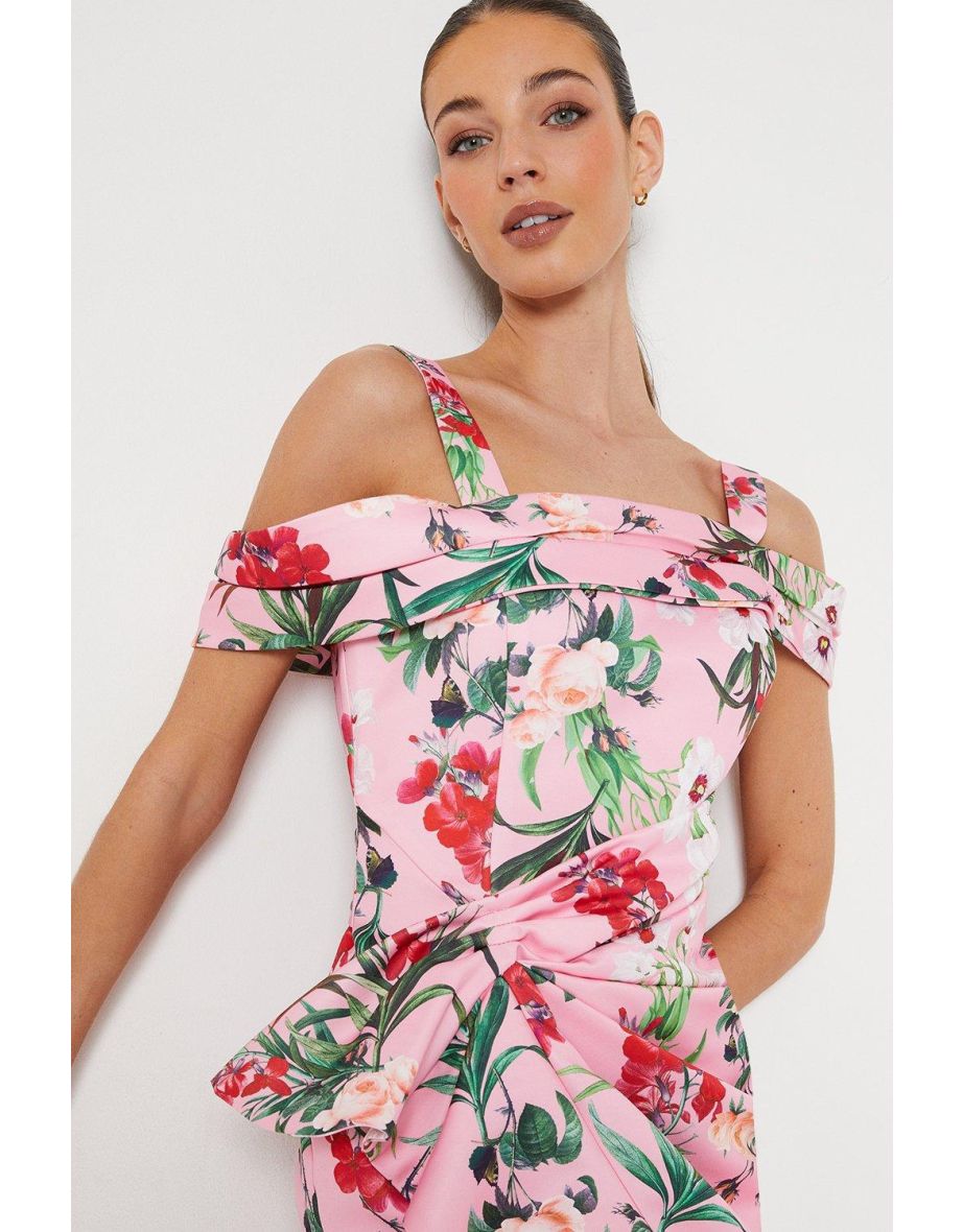 Floral Satin Ruched Pencil Dress - 3