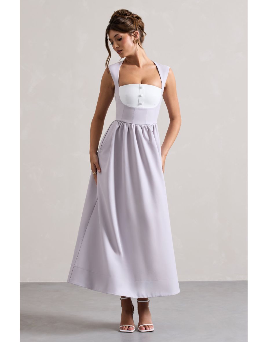 Maybelle | Mauve Square-Neck Corset Skater Maxi Dress