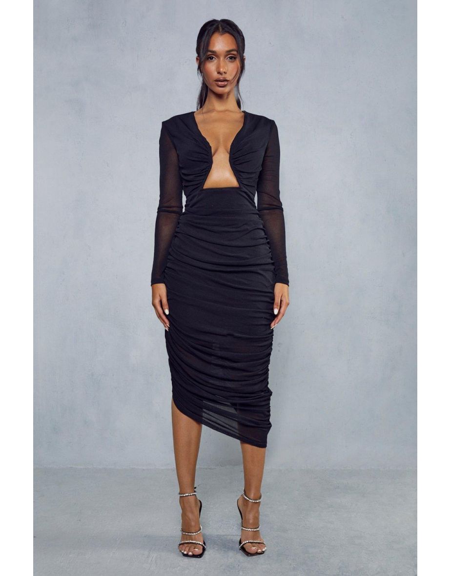 Premium Mesh Boning Asymmetric Midi Dress - 3