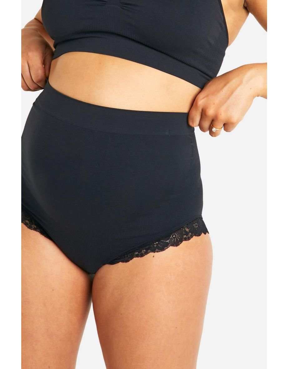 Maternity Lace Trim Shapewear Brief - black - 3