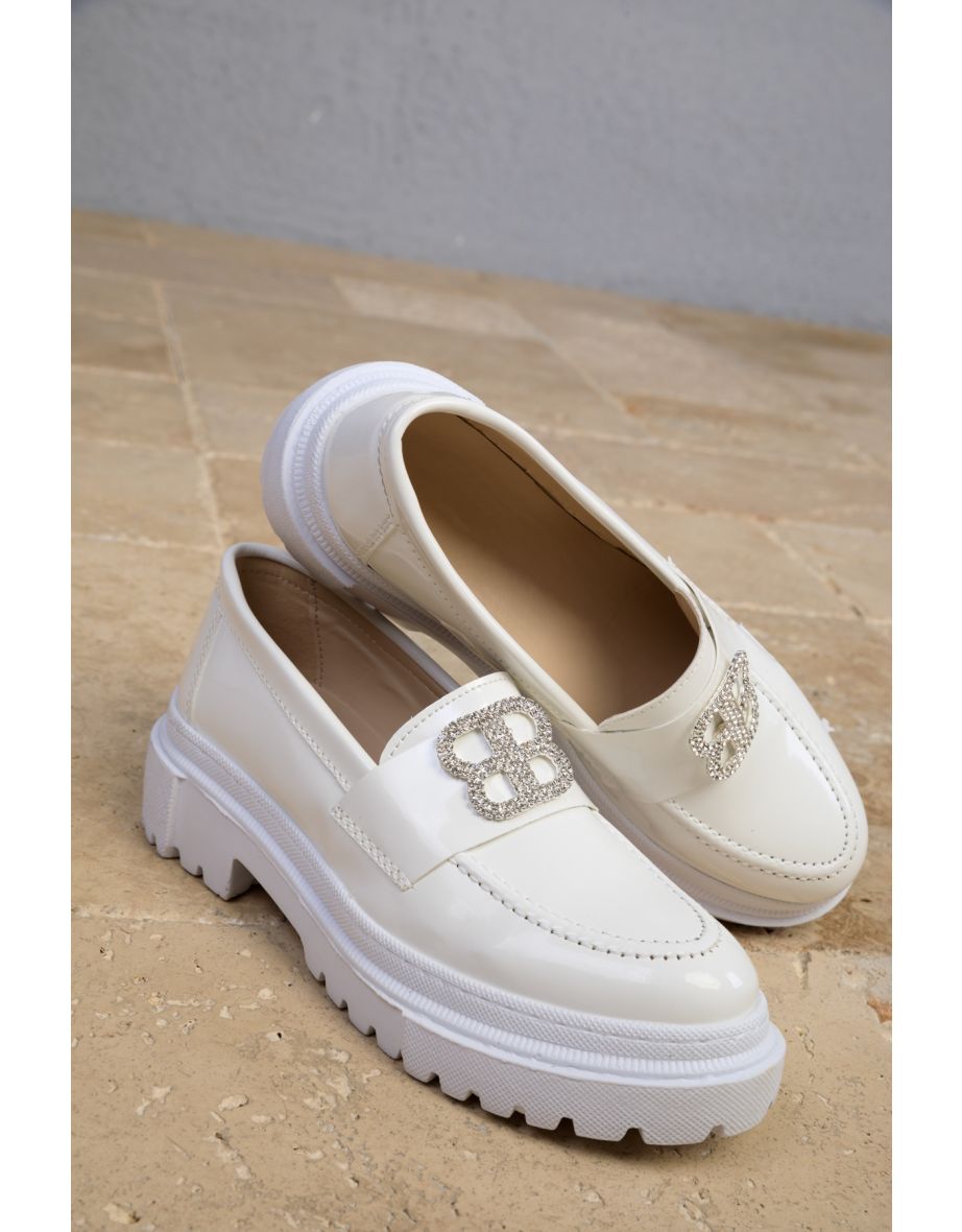 White Patent Leather Women's Casual Shoes - 4