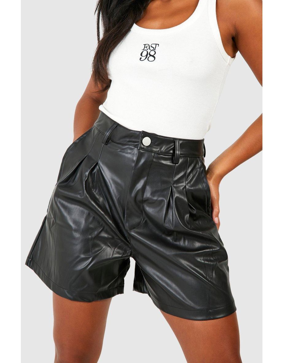 Faux Leather High Waisted Shorts - black - 3