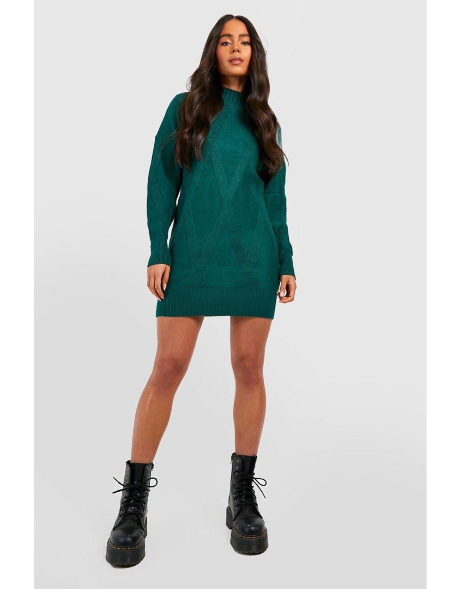 Petite Roll Neck Knitted Jumper Dress - bottle green