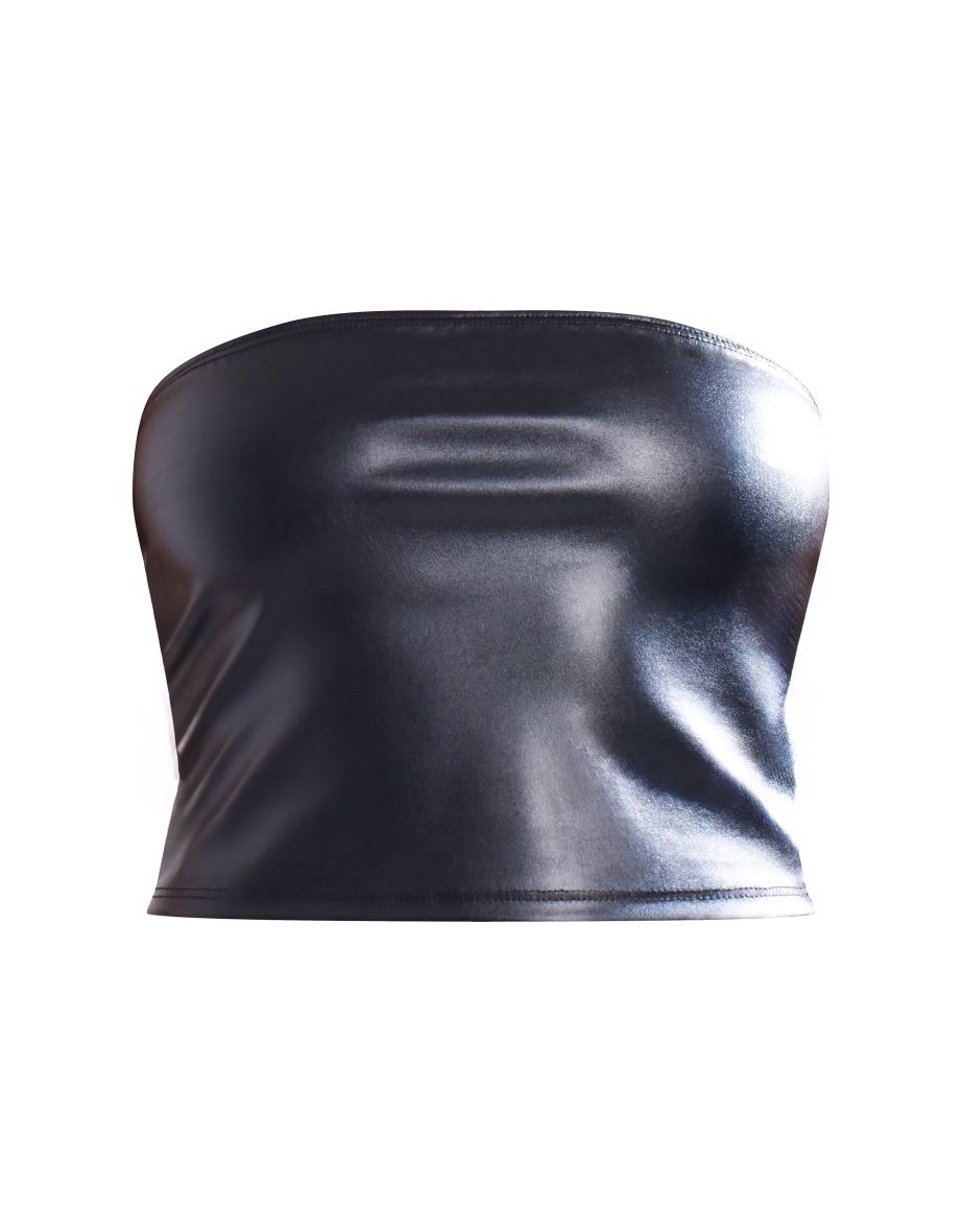 Black Faux Leather Bandeau Top - 4
