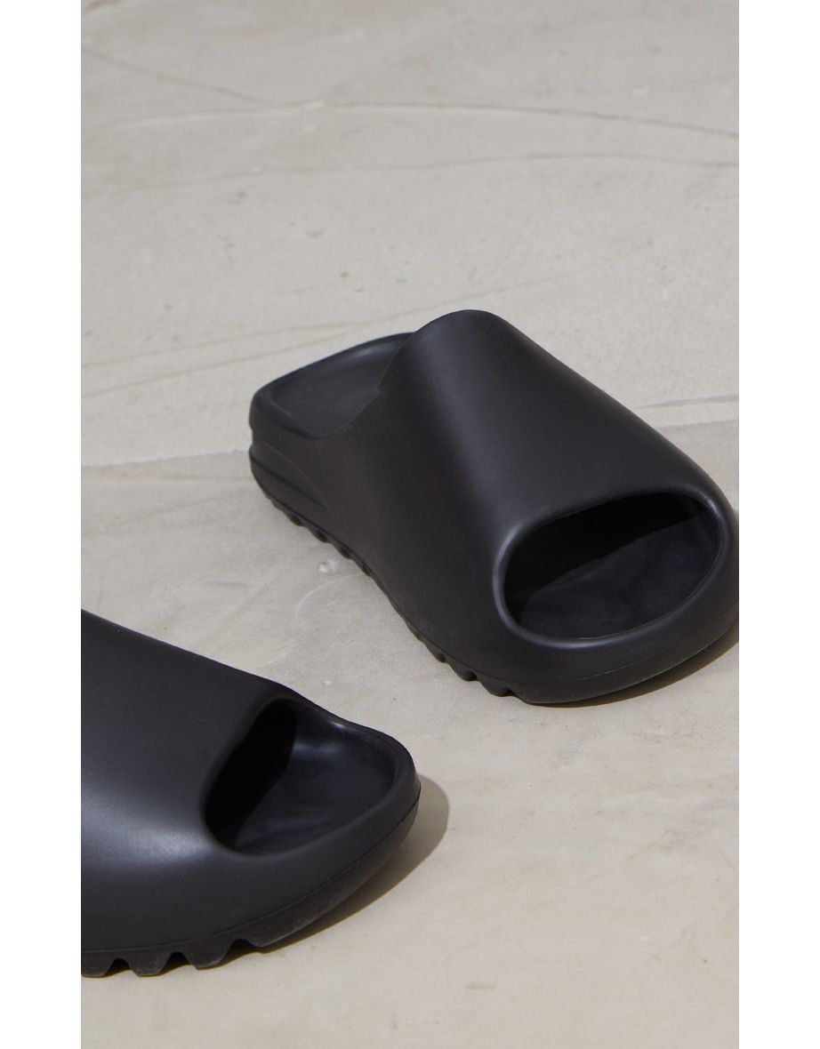 Black Rubberised Ribbed Sole Sliders - 3