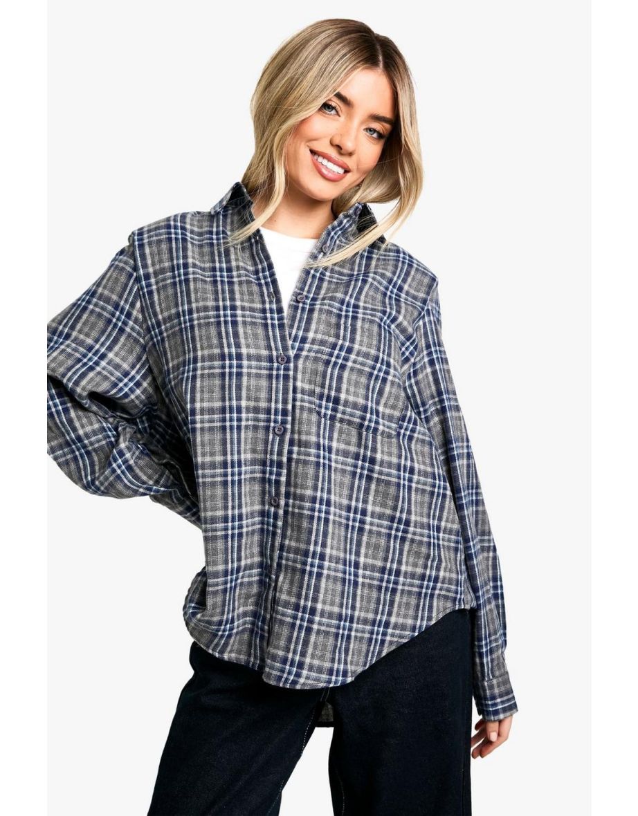 Check Cinched Shoulder Pad Shirt