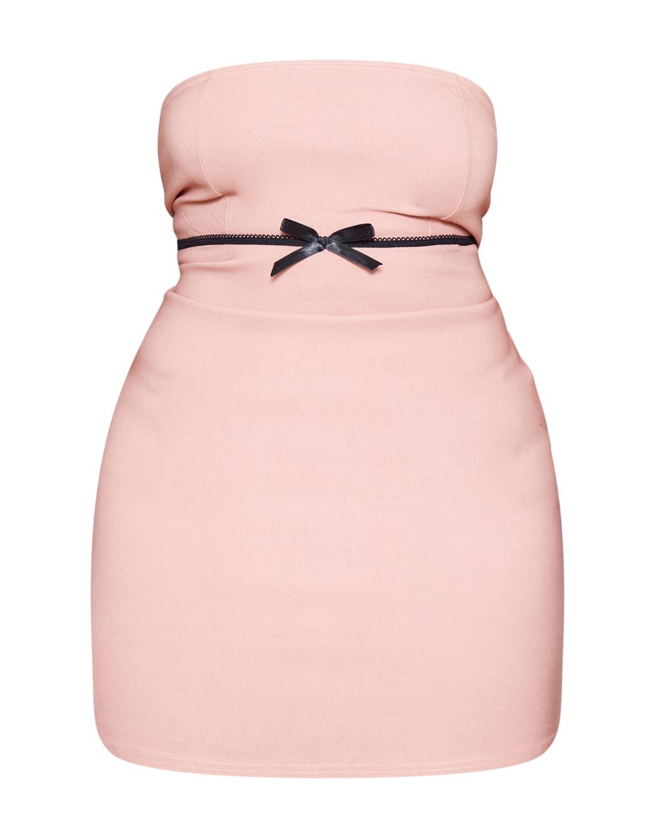 Plus Baby Pink Bow Underbust Detail Strapless Bodycon Dress - 4