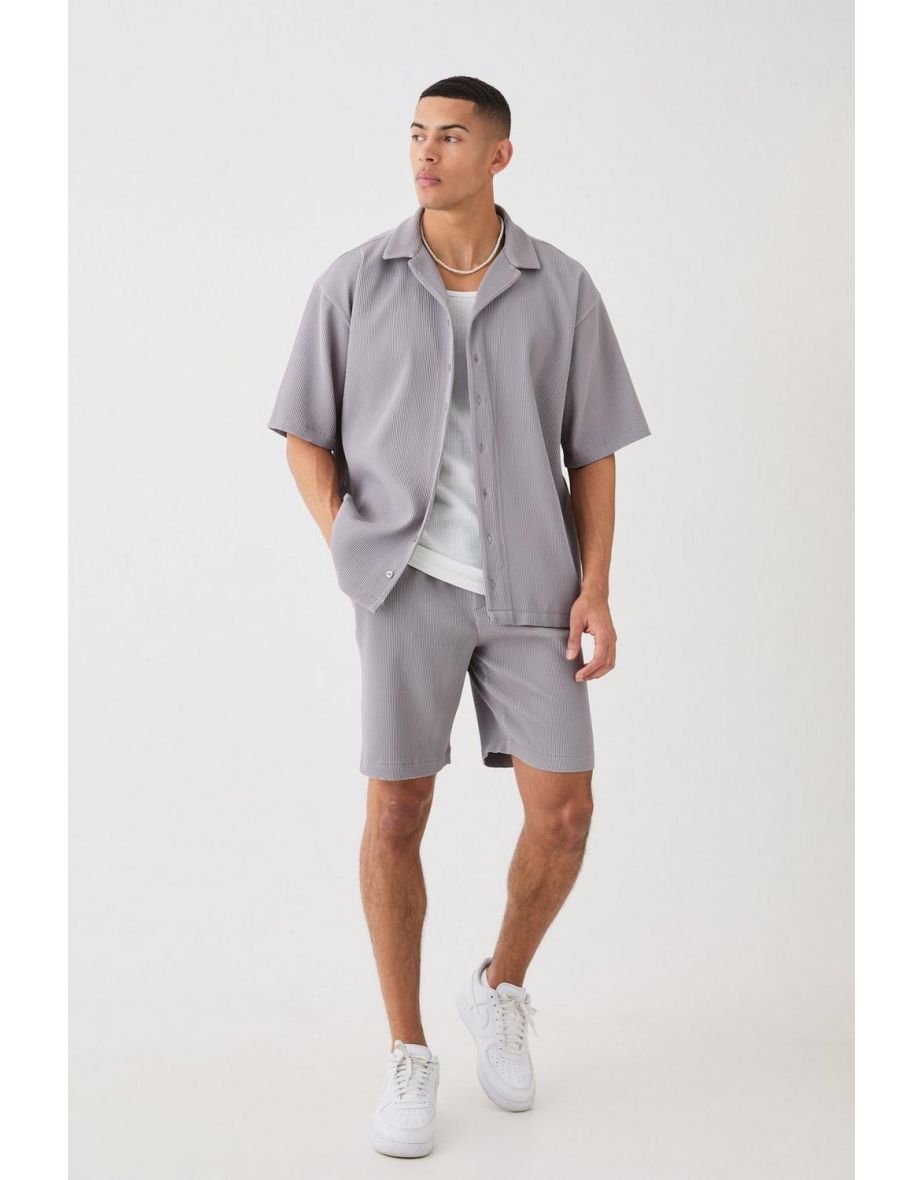 Oversized Short Sleeve Pleated Shirt And Short - grey