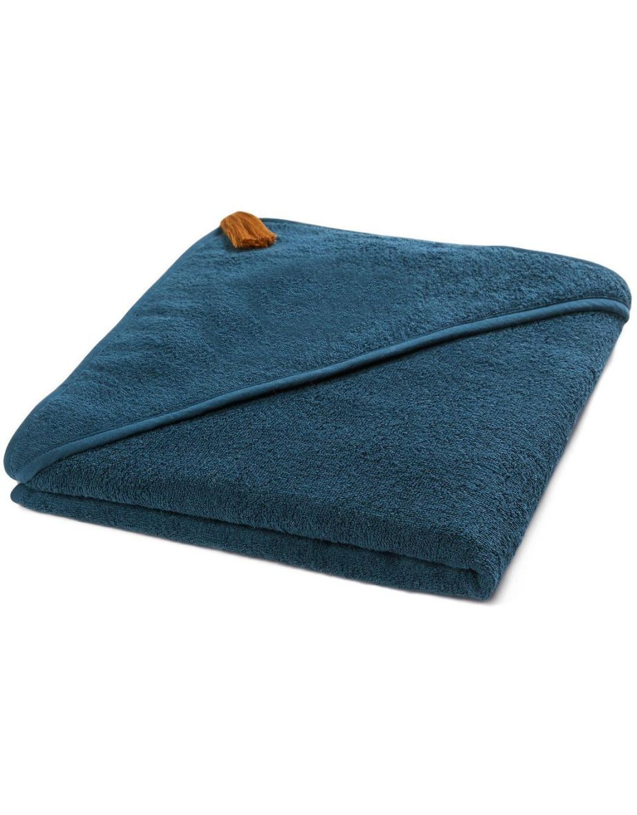 Baby bath cape with organic cotton pompom