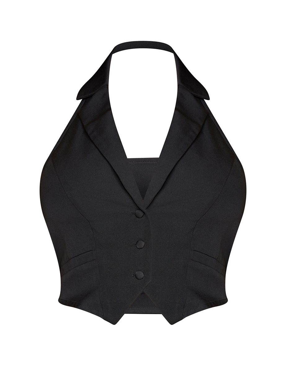 Black Woven Halterneck Waistcoat - 4