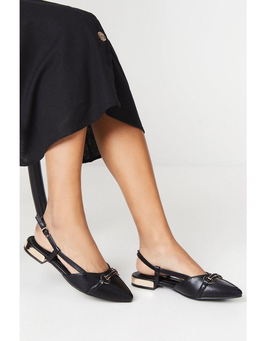 Belinda Pointed Snaffle Detail Slingback Flat Shoes