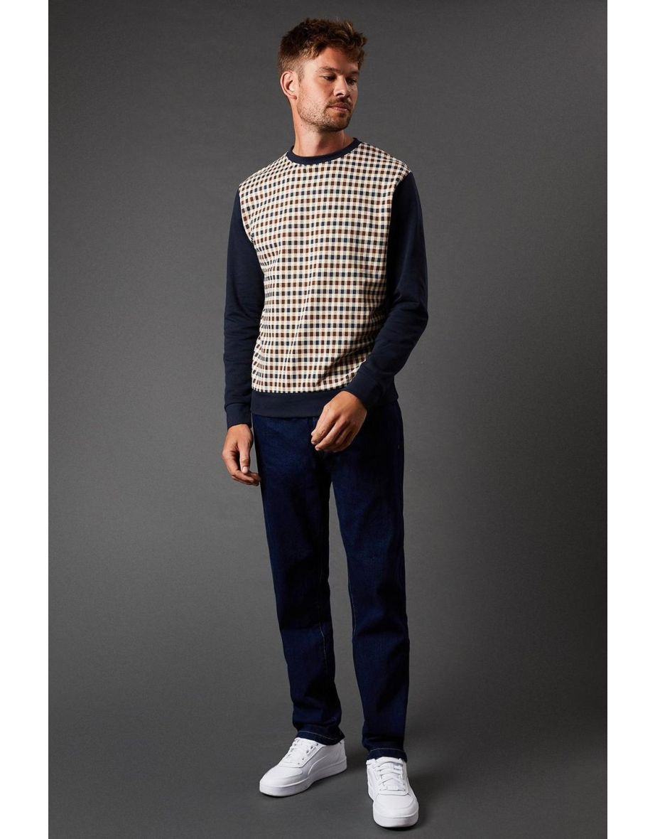 Active Club Check Crewneck Sweatshirt Navy - green