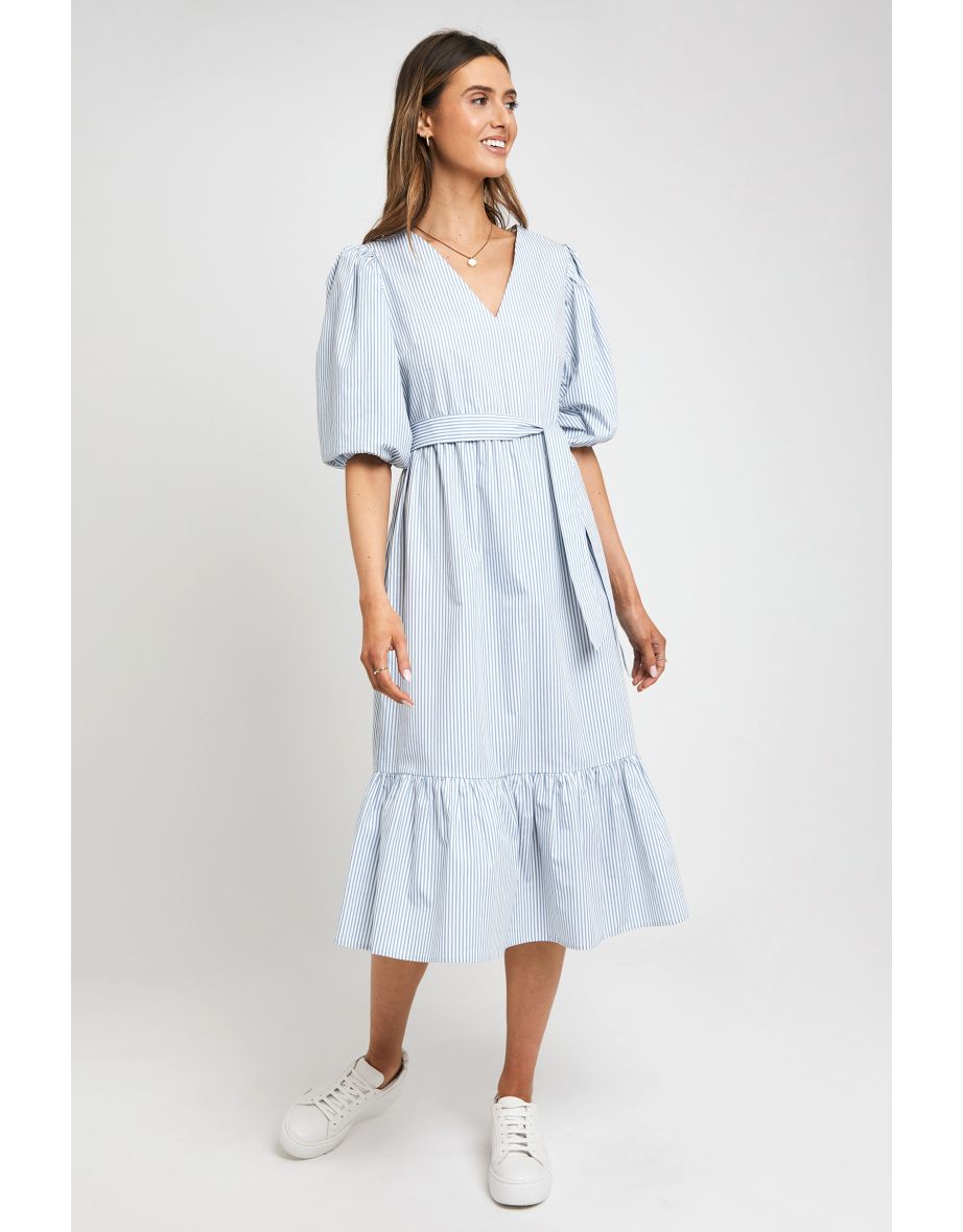 Threadbare Women's Light Blue Chambray Button Tiered Midi