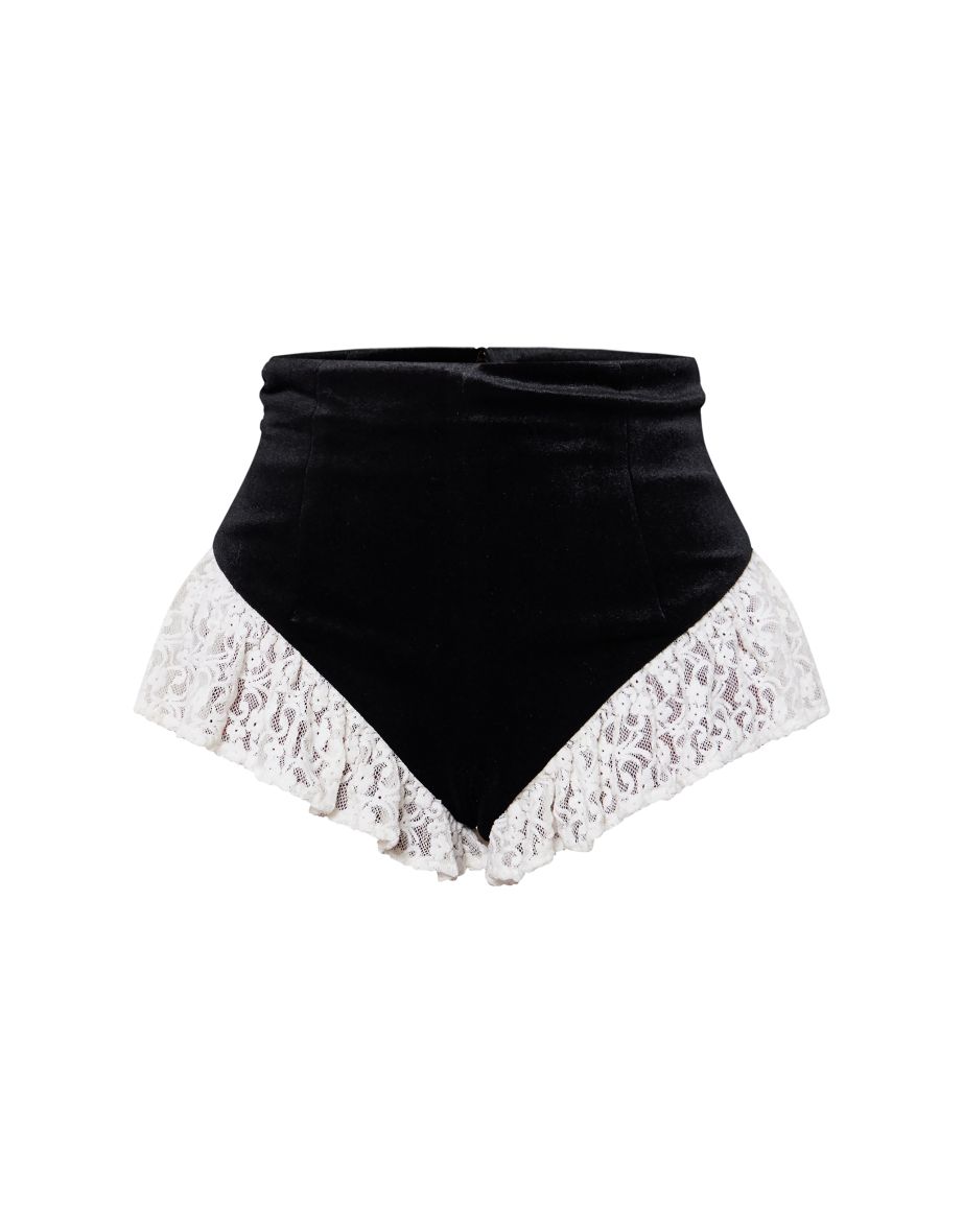 Black Velvet High Waisted Lace Bloomer Shorts - 3