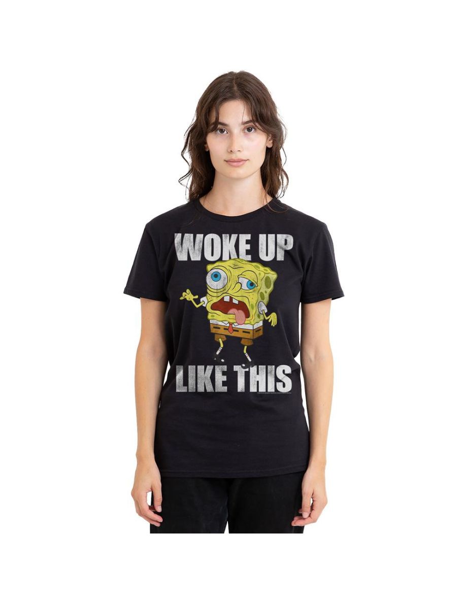 SpongeBob SquarePants Unisex Adult Woke Up Like This Meme T-Shirt - Black