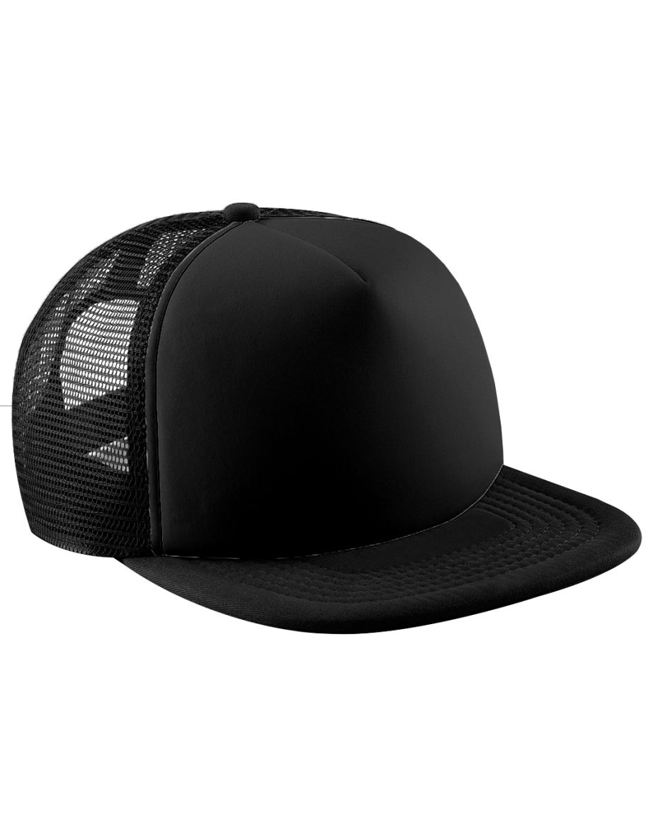 Beechfield Vintage Plain Snap-Back Trucker Cap (Pack of 2) - Black/Black