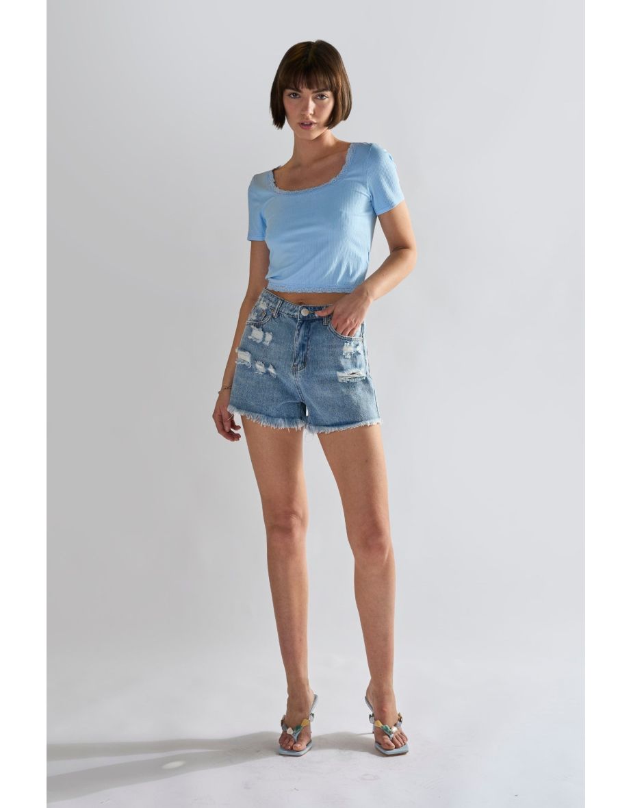 Glamorous Vintage Wash Distressed Denim Shorts