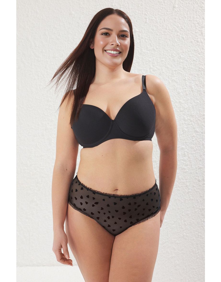 Black High Waist Heart Patterned Mesh Plus Size Panties
