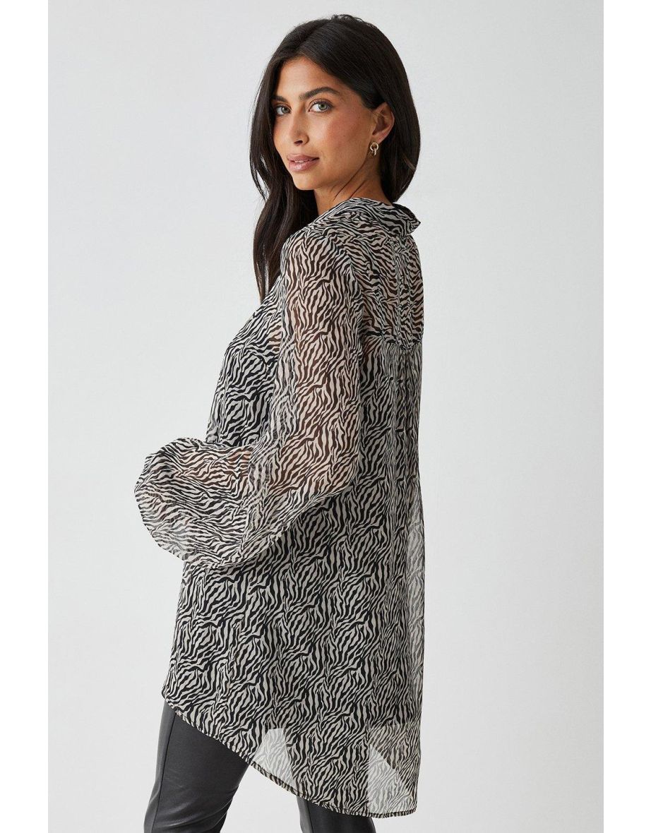 Tall Zebra Print High Low Shirt - 2