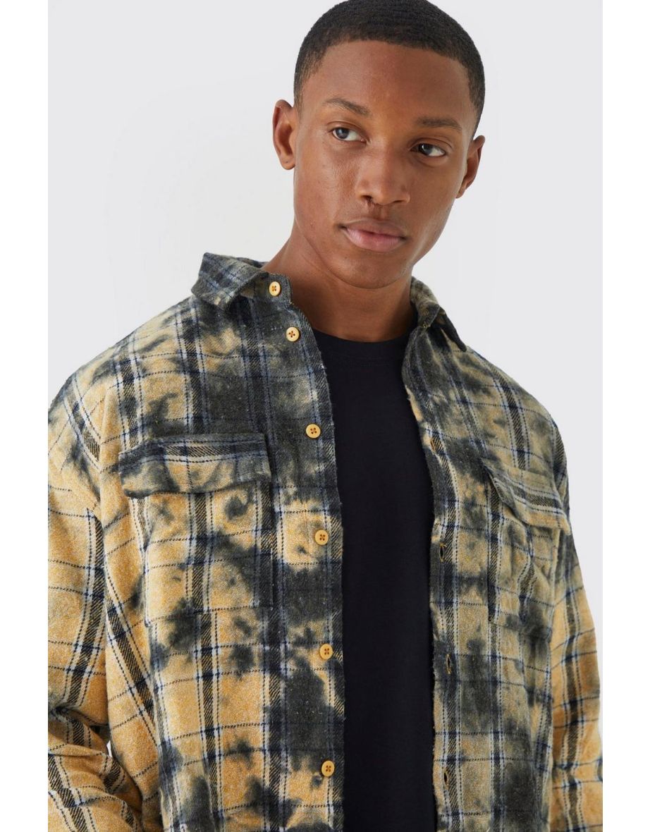 Oversized All Over Bleach Check Shirt - mustard - 2