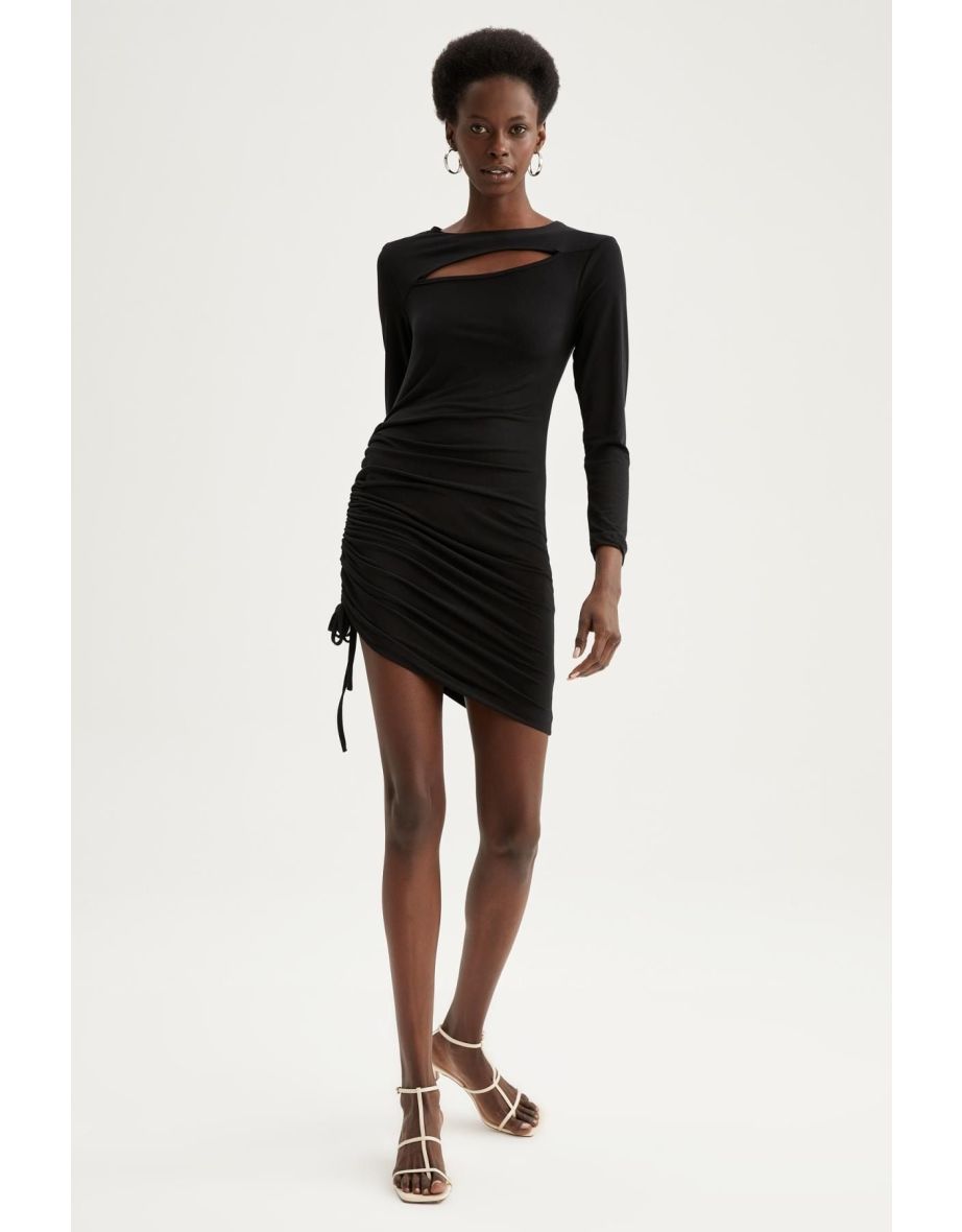 Bodycon Crew Neck Long Sleeve Cutout Detailed Mini Dress - 7