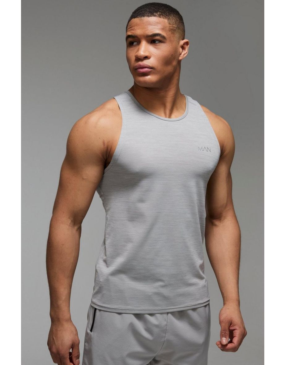 Man Active Lightweight Performance Slim Fit Marl Gym Tank - grey marl