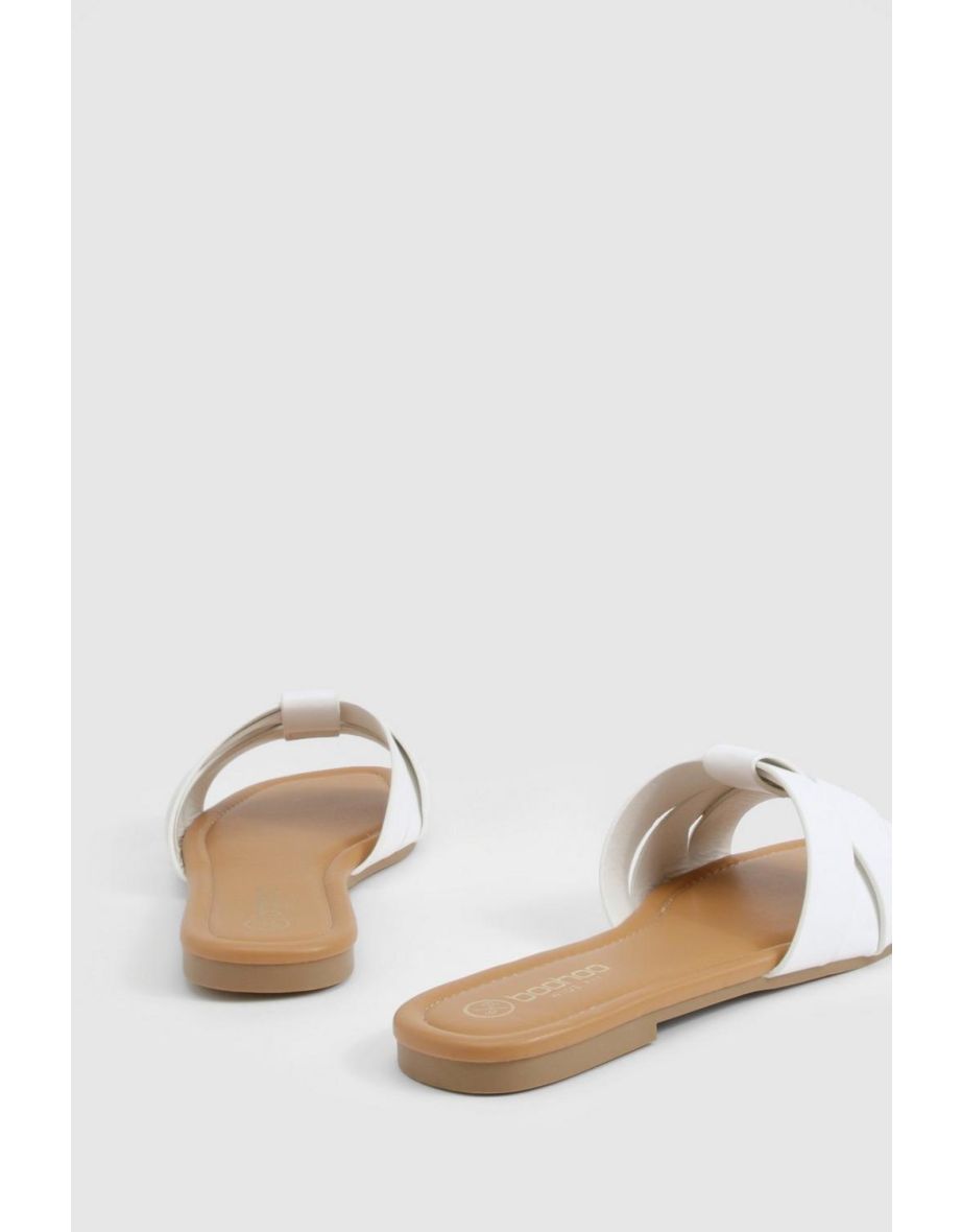 Wide Fit Woven Basic Mule Slider - white - 3