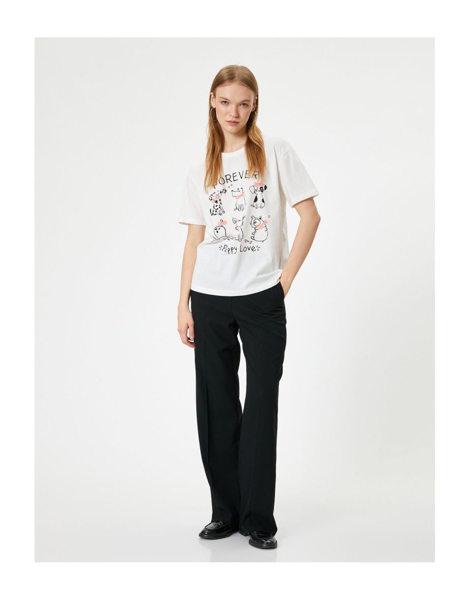 Dog Printed T-Shirt Relax Fit Short Sleeve Slogan Crew Neck