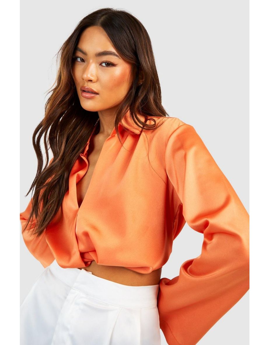 Satin Drape Front Shirt - orange
