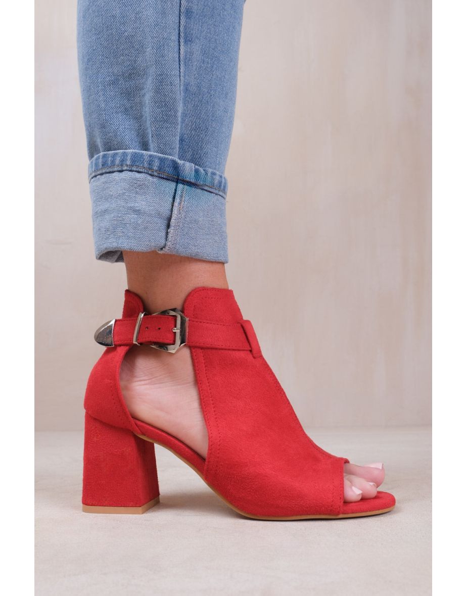 LISA BLOCK HEEL WITH SIDE BUCKLE AND OPEN TOE FRONT IN ROUGE RED - 1