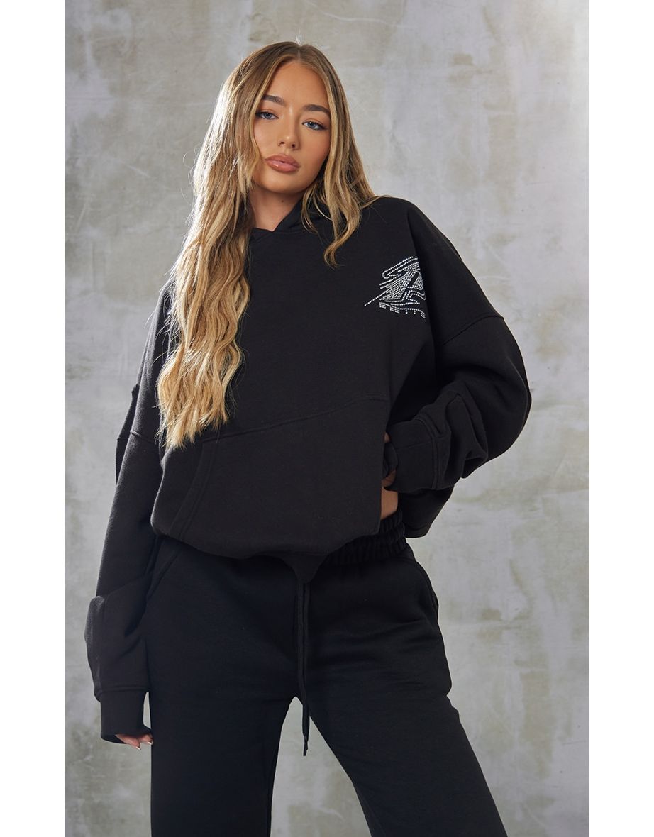 PRETTYLITTLETHING Black Diamante Sweatshirt